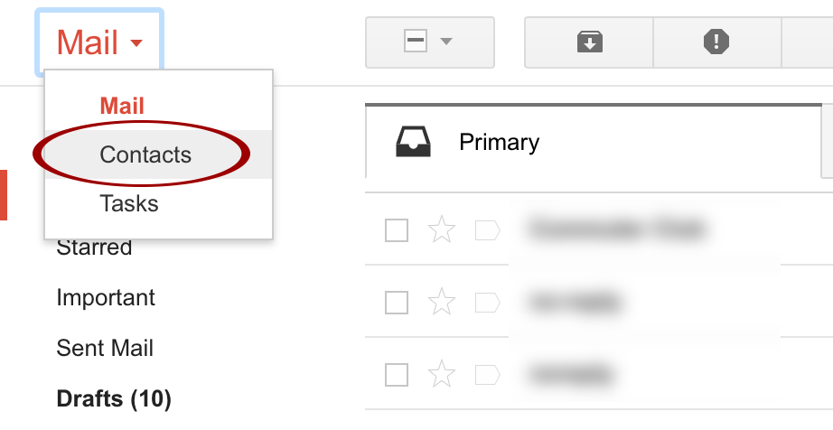 Screen capture of Gmail’s contact switcher