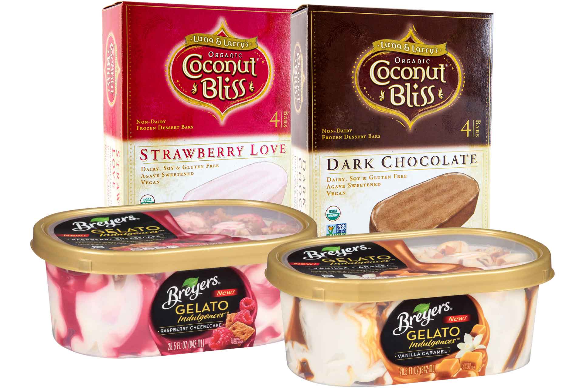 Breyers Gelato and Coconut Bliss Ice Cream Bars