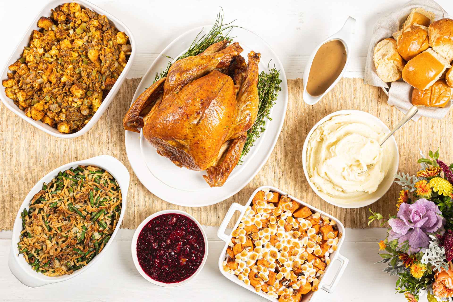 Traditional Holiday Meal table spread