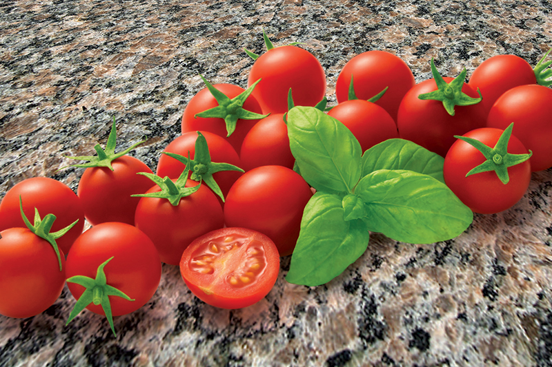 cherry tomatoes on granite slab