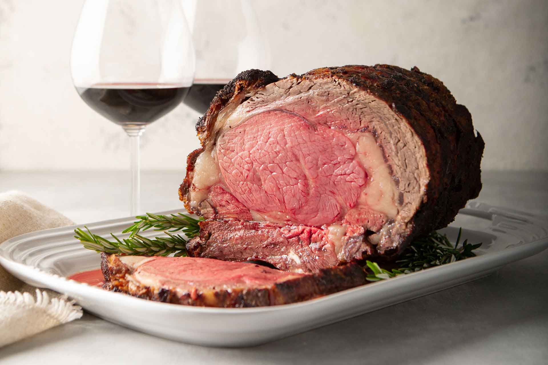 Standing Rib Roast with Glasses of Red Wine