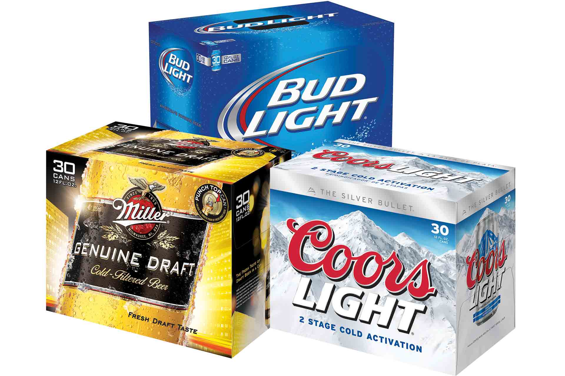 Bud Light, Coors Light and Miller